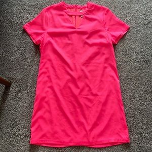 Julie Brown Fluorescent Pink Dress Keyhole Neck Short Sleeve